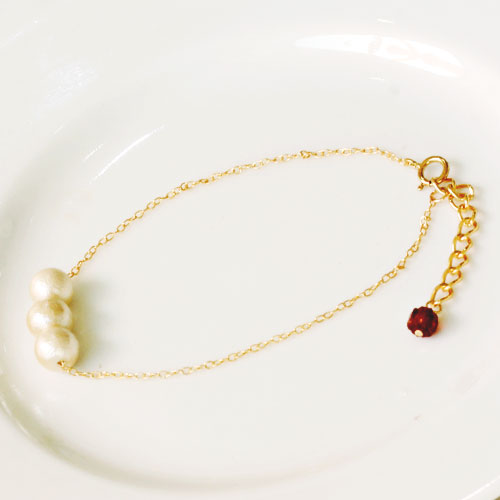 ★メール便送料無料★3粒 キスカ コットンパール(6mm) 14kgf(ゴールドフィルド)ブレスレット レディース シンプル K14GF ゴールド 人気 流行 ...