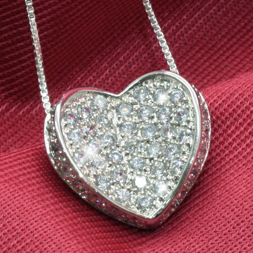 楽天ピクシージュエリー【送料無料】 パヴェフルハート Fashion シルバーネックレス ペンダント レディース 金属アレルギー シンプル Silver925 シルバー925 プラチナ コーティング ロジウムコーティング ベネチアン ボックス チェーン 定番 人気 可愛い 20代 30代 40代 50代