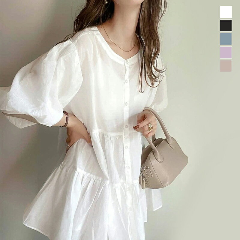 透け感フリルシャツ レディース 20代 30代 40代 トップス アウター シャツ 7分袖 透け感 蝶結び 透けシャツ 半袖シャツ 半袖 ポケット お尻が隠れる ゆったり 大きめ 透け感 羽織り 春 夏 体型カバー 重ね着 冷房対策 日焼け対策のサムネイル