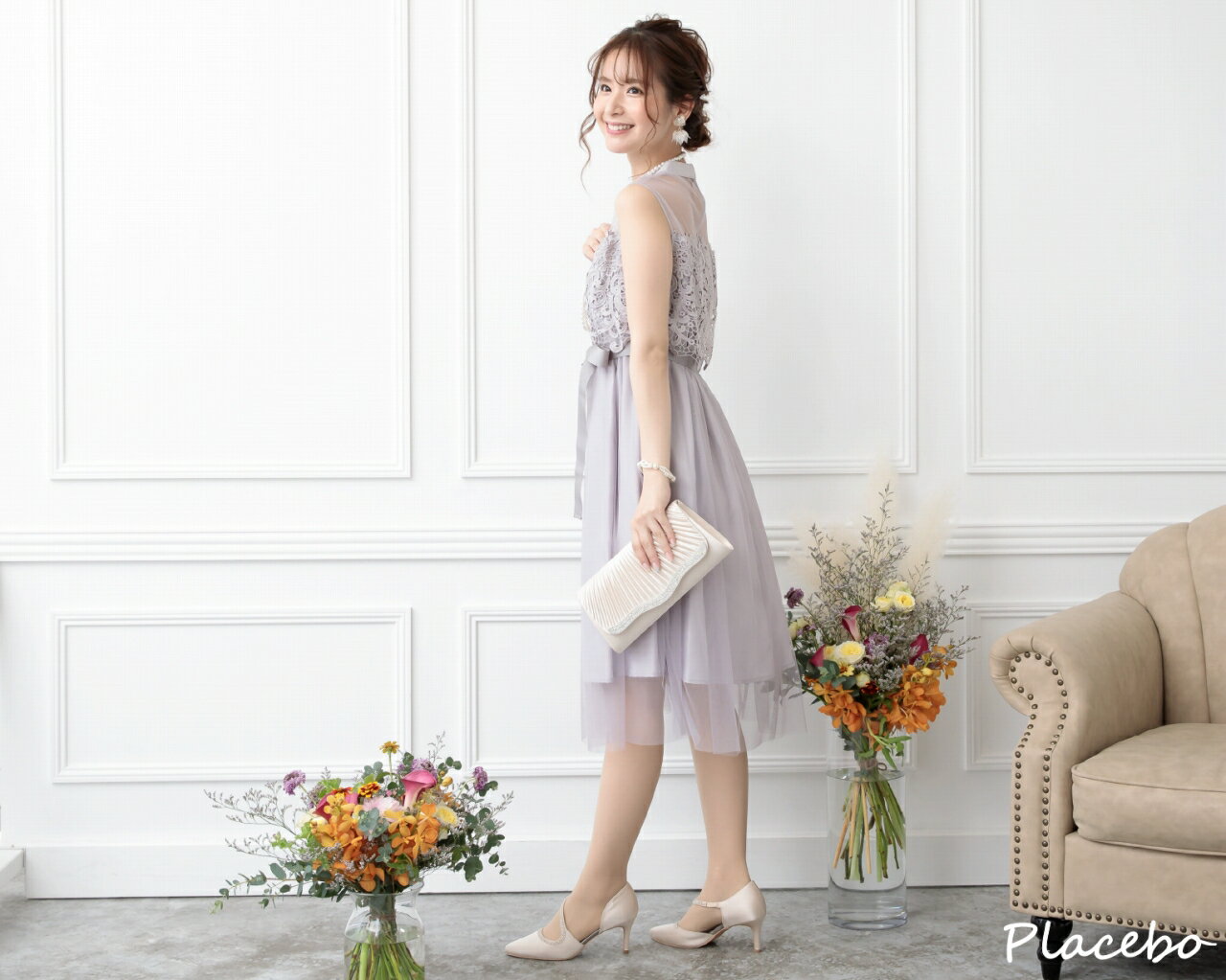 【売り切り価格】シアー切替え チュール ノースリーブ 袖なし レース ワンピース パーティードレス お呼ばれ 結婚式 謝恩会 卒業式 卒業パーティー 謝恩会 お見合い プラシーボ ドレス セレモニー 卒園式