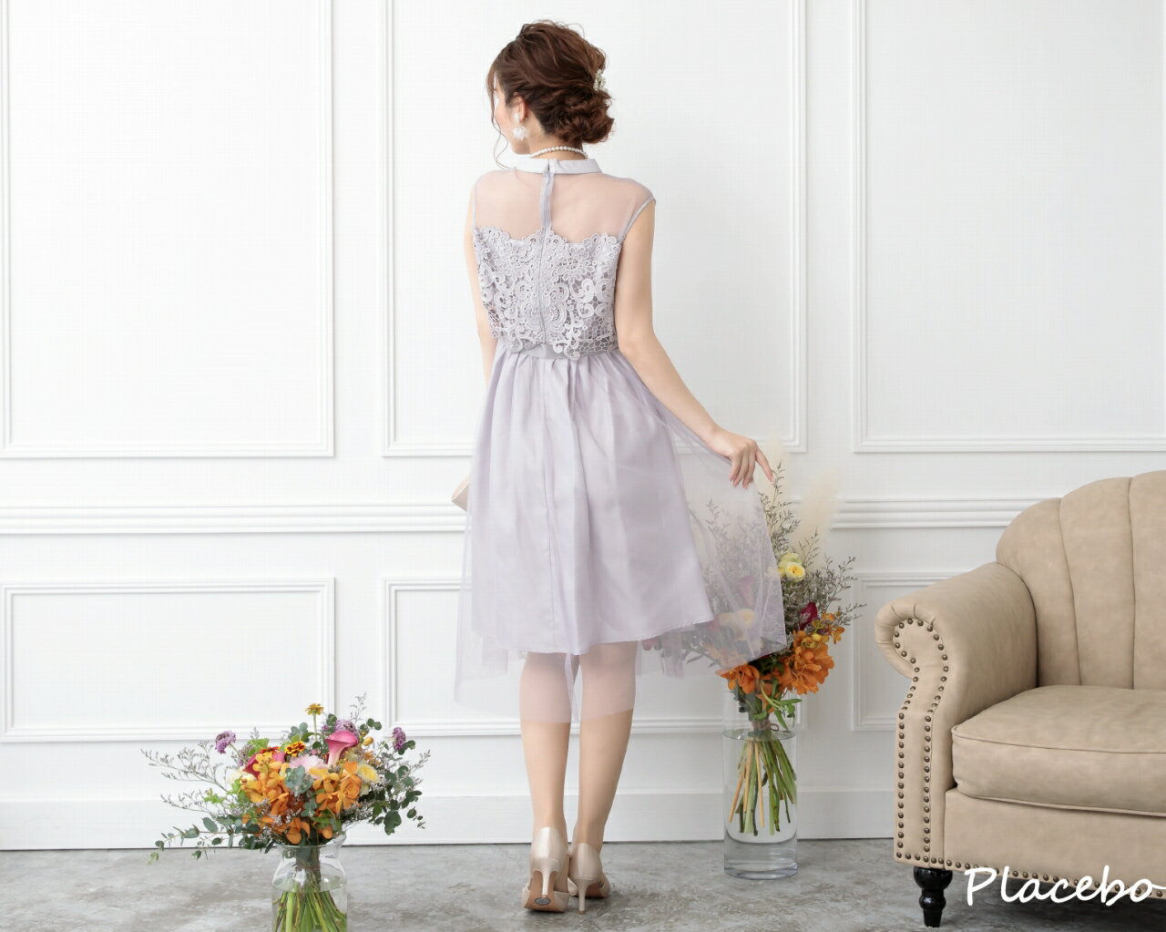 【売り切り価格】シアー切替え チュール ノースリーブ 袖なし レース ワンピース パーティードレス お呼ばれ 結婚式 謝恩会 卒業式 卒業パーティー 謝恩会 お見合い プラシーボ ドレス セレモニー 卒園式