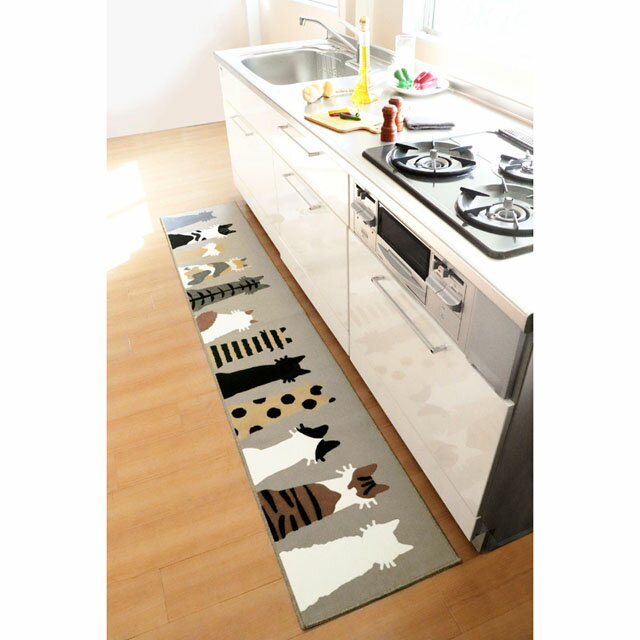 洗えるキッチンマット mysa（45X240）ネコ ねこ 猫 キャット 雑貨 おしゃれ かわいい 洗濯機OK モダン ..