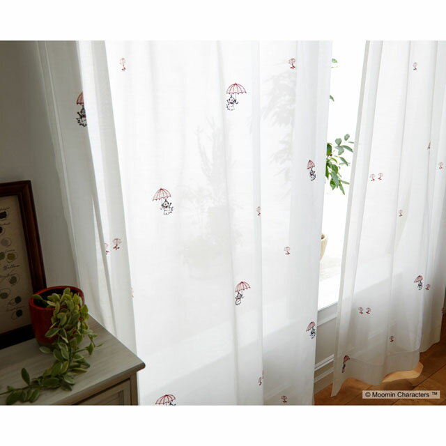 ムーミン レースカーテン(1枚)100×198 UMBRELLA アンブレラ(ホワイト)A1014 北欧ウォッシャブル 国産 日本製(生地中国製)