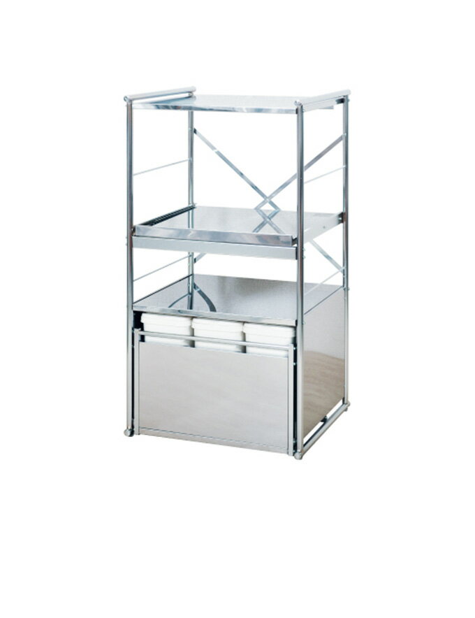 ステンレス レンジラック ミドル 3分別ペール レンジボード レンジボード 台所収納 錆に強く頑丈なステンレス製！ 扉収納 スライド棚付き 大型レンジラック キッチン収納 キッチン小物 キッチンラック レンジ収納 電子レンジ台 炊飯器台 炊飯器置き スライド棚 3