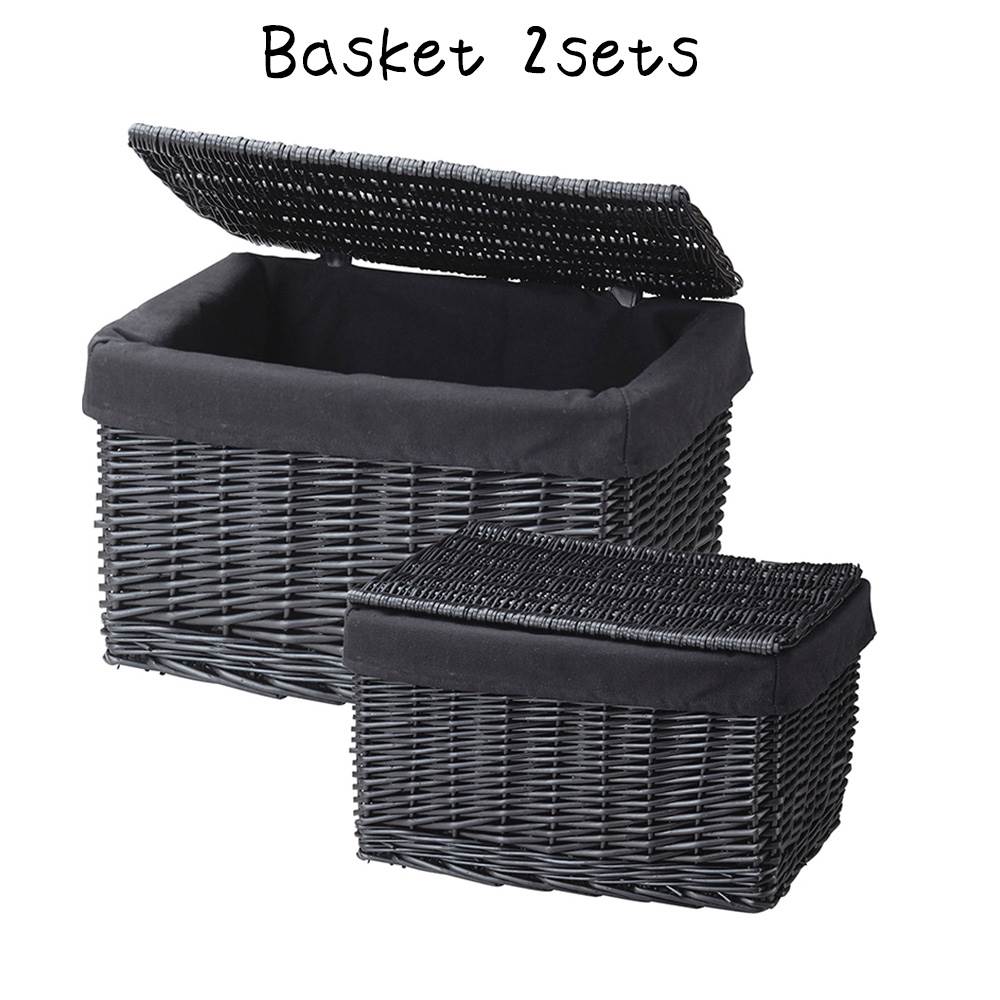Rakuten - 黒柳 バスケット布付 SL2個セット カゴ 籠 小物入れ 黒柳・布付 フタ付き 内布付き 深型 軽量 角型 スクエア 四角 長方形 ディスプレイ用 店舗什器 店舗用 陳列 天然素材 ナチュラル シンプル アジアン おしゃれ 北欧 和風 パン屋 雑貨屋 レストラン カフェ 店