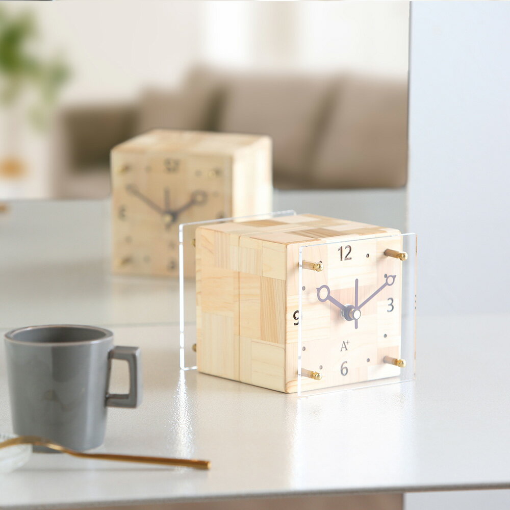 A+ (アクセントプラス) 両面置時計 置き時計 置時計 両面時計 ウッド 両面置時計 おしゃれ 両面 時計 2WAY アンティーク 北欧 アナログ インテリア 卓上時計 かわいい シンプル 2面 ダブルフェイスクロック プレゼント 新築祝い 天然木 木製 誕生日 結婚祝い 交目寄せ木