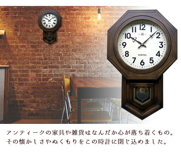 『日本製 振り子時計 ボンボン時計 八角形』 おしゃれ 掛け時計 木製 掛時計 アンティーク風 壁掛け時計 柱時計 振り子時計 壁掛け 秒針なし 引っ越し祝い 引越し祝い 新築祝い 時計 プレゼント ギフト アンティーク調 レトロ アンティーク調 ブラウン 時打ち
