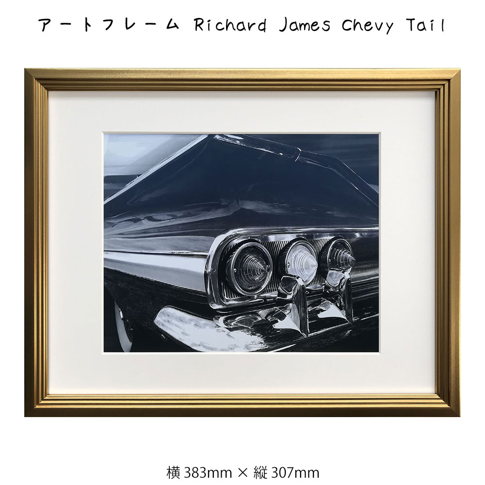 アートフレーム Richard James Chevy Tail リチャード ジャームス 絵画 絵 壁掛け 壁飾り 写真 アートポスター 白黒 モノクロ モノトーン ゴールド 383×307mm インテリア おしゃれ フレーム付き 額縁 額入り モダン アート 色彩 スタイリッシュ レトロ ビンテージ