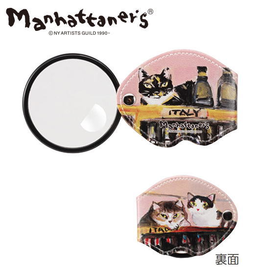 乐天商城 - 【マンハッタナーズMANHATTANER’S】猫デザイン 携帯用ルーペ 日本製 2.5倍 65mm 高倍率4倍小玉レンズ付 おしゃれ 合皮ボディ アクリルレンズ 軽量 軽い コンパクト スリム 薄型 拡大鏡 虫眼鏡 虫めがね 天眼鏡 新聞 読書 辞書 老眼鏡いらず 母の日 父の日 敬老の日