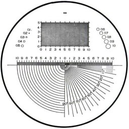 【メール便配送可能】【長さ・角度・R測定・0.1mm目盛】【φ35mmサイズ】スケールルーペ(拡大鏡・虫眼鏡)用ガラススケール(P-204N)日本製