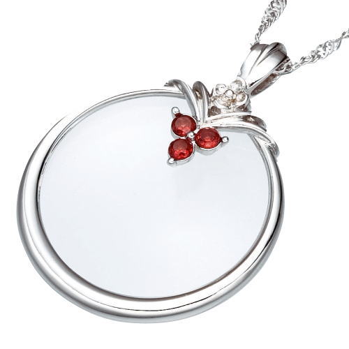 [ラッピング無料]ペンダントルーペ 高倍率3.5倍 おしゃれ 宝石付 ガーネット ガラスレンズ ネックレス ..