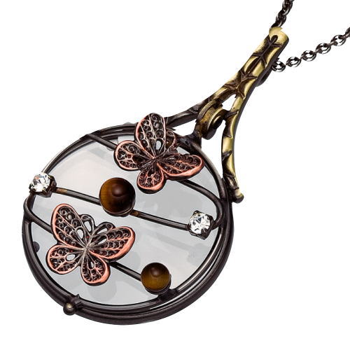 [ラッピング無料]ペンダントルーペ 高倍率3.5倍 スワロフスキー付 タイガーアイ(とら眼石)付 おしゃれ ..