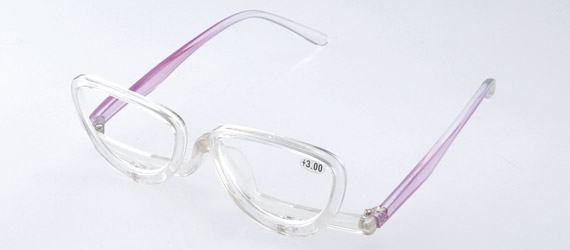 [度数+3.0]化粧用 老眼鏡 メイクアップグラス シニアグラス 左右レンズ 片眼で下向きに倒せる跳ね上げ ..