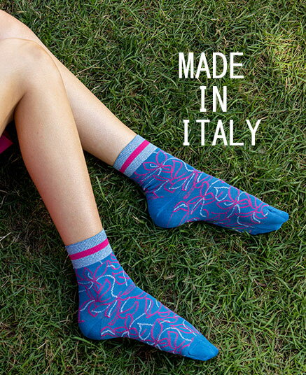 春夏商品！！【メール便送付可能商品】イタリア製オメロ花柄コットンソックス　CHERRY　calzino MADE IN ITALY OMERO