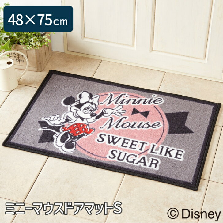 【送料無料】 ミニーマウス ドアマット Mサイズ 48×75cm ブラック 1枚 土間用 かわいい おしゃれ ディズニー 吸水 生活雑貨 日用雑貨 カットパイル ギフト お祝い プレゼント プラン堂