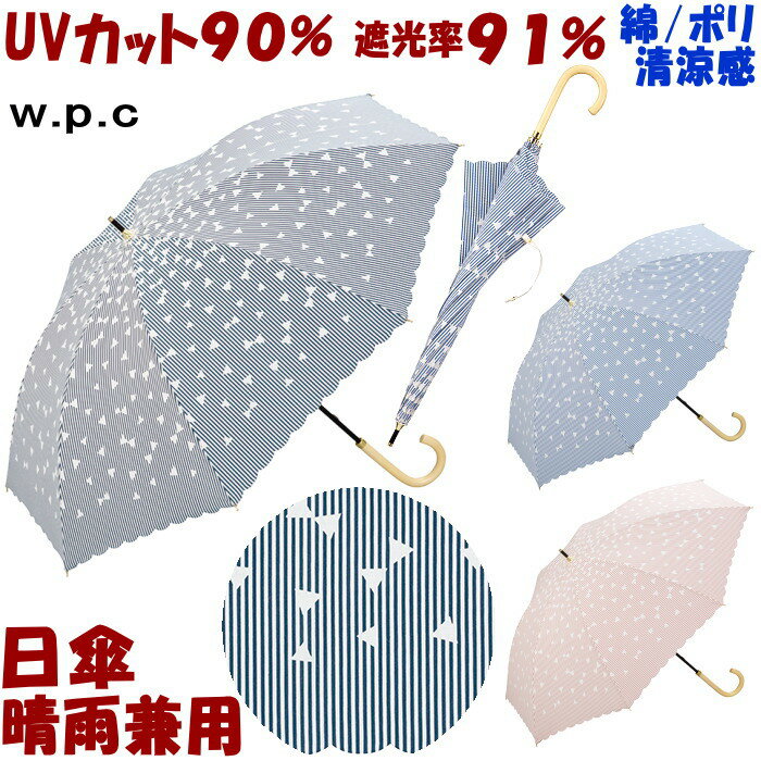 ワールドパーティー 日傘 レディース 20％OFF セール 日傘 晴雨兼用 三角ストライプ ベージュ/ブルー/ネイビー long（ 長傘 uvカット uv加工 遮熱 遮光 約100％ サンカク パラソル w.p.c 傘 wpc ワールドパーティー 長日傘 清涼感 涼しい おしゃれ かわいい レディース ギフト包装無料 ）