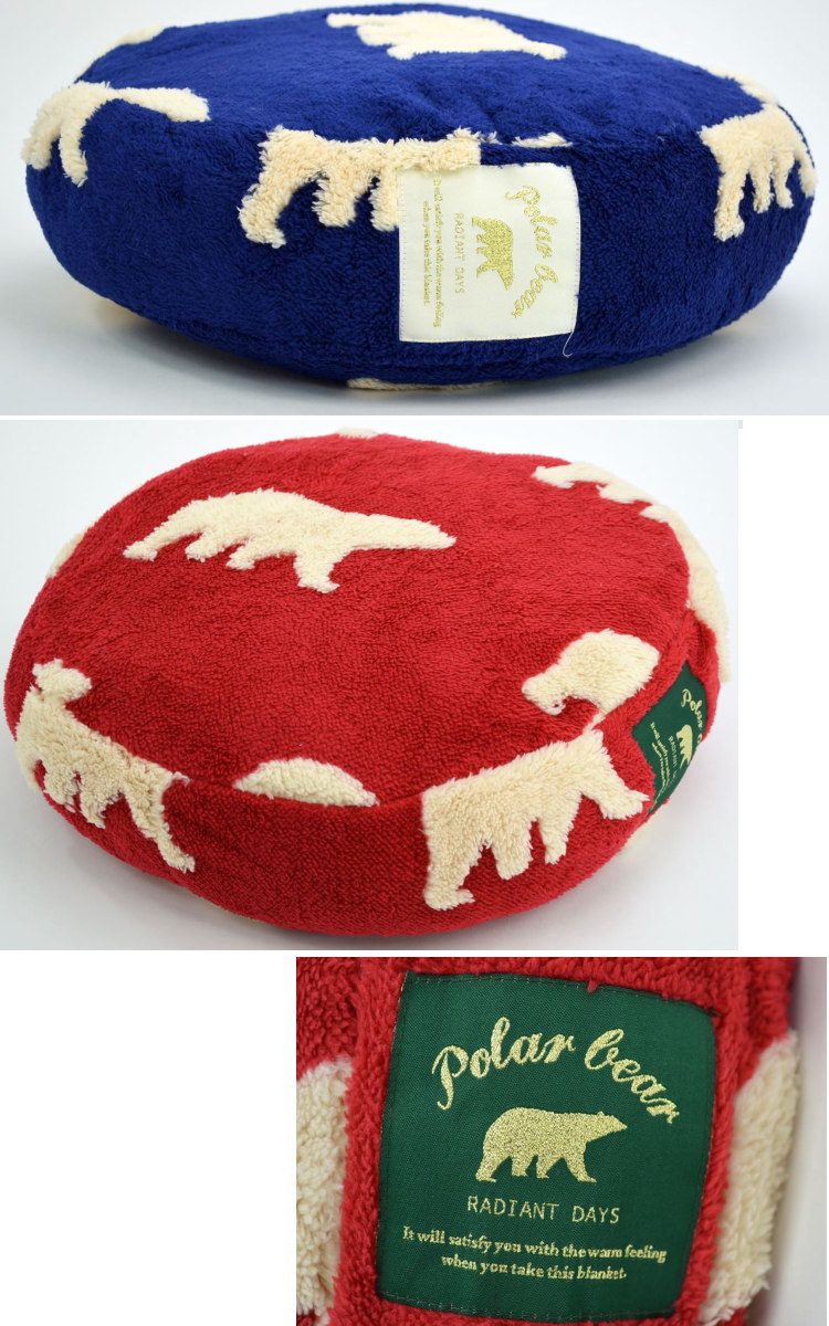 friendshillラウンドクッション カットボア ベアポラール φ38×10cm ブルー/レッド ( 丸 背宛て 背もたれ ソファー あったか 暖かい かわいい おしゃれ 秋冬 防寒 フワフワ モコモコ 女性 人気 フレンズヒル ギフト包装無料 ) [3]