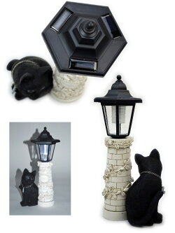 黒猫LEDソーラーライトホワイトローズ(薔薇ガーデン防雨コードレスおしゃれかわいい猫雑貨猫グッズ猫柄薔薇雑貨薔薇柄バラローズインテリア雑貨ガーデニングセンサー)