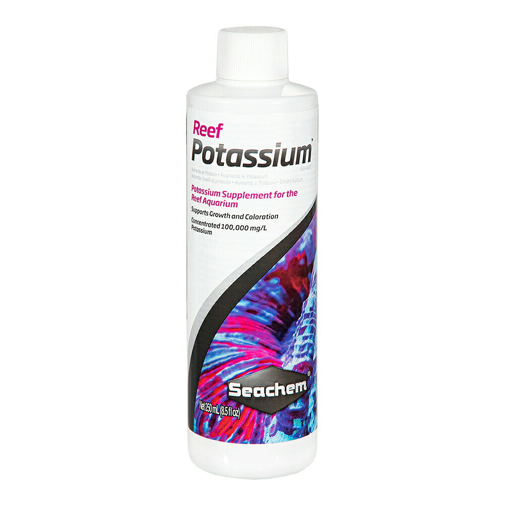 リーフアクアリウム用カリウム添加剤！シーケム　リーフポタシウム　Reef　Potassium　250ml対象サンゴ特長●安全にカリウムを上昇させるリーフアクアリウム用添加剤です。●濃縮タイプで、濃リン酸塩3，500mg／Lです。●カリウムの補給により、多くの水槽では赤やピンクなどの色彩が向上します。●さらに窒素（硝酸塩）やリン酸塩の値を調整することで、生物の代謝プロセスが高まり、成長を顕著に感じるでしょう。●一般的にサンゴ水槽でのカリウムの濃度としては380−400mg／L程度に保つと良いといわれています。●kamoer社のドージングポンプを使用することで自動添加も可能です、数値がより安定し、添加の手間も軽減されます。●水槽に単純に添加するだけでも効果があります。内容量250ml生産国アメリカご注意※本品は観賞魚用品です。目的以外の用途では使用しないでください。※使用開始から半年を経過した場合は、新品をお求めください。検索用キーワードアクアリウム用品　アクア用品　アクアリウム　アクア　Seachem　シーケム　リーフポタシウム　Reef　Potassium　250ml　海水用　0000116013062　海水　サンゴ　ドージング対応　カリウム　K　サンゴの成長　色　色素　赤　ピンク　上昇　調整剤　kak　20250308　y25m03