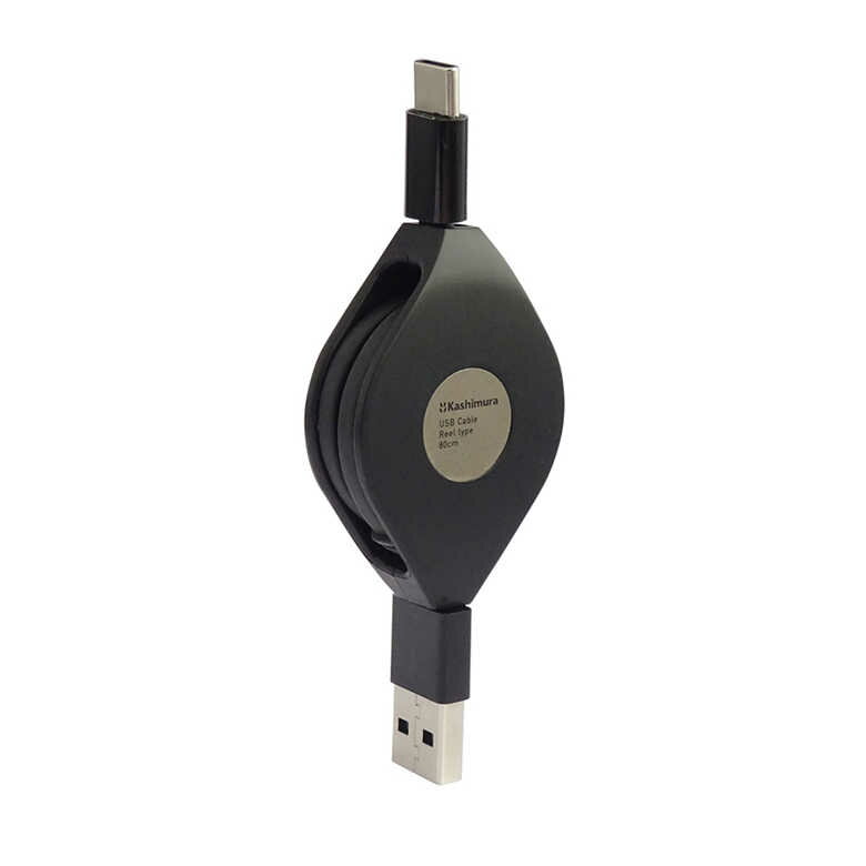 [ポイント最大15倍] USB充電＆同期ケーブル 強靭リールA-C ブラック カーチャージャー シガーソケット..