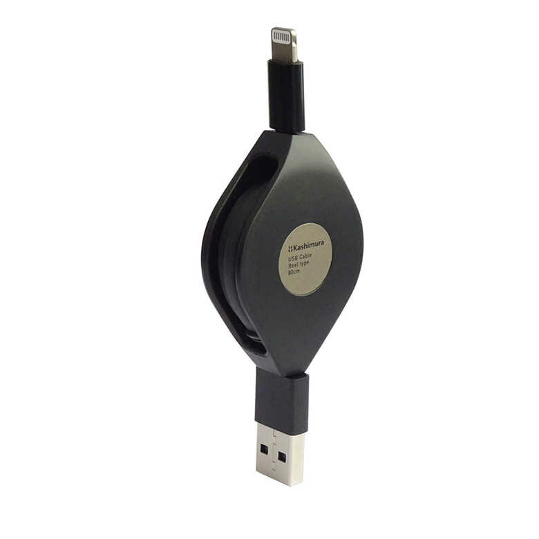 [ポイント最大15倍] USB充電ケーブル 強靭リール巻き取り式 LN ブラック カーチャージャー シガーソケ..