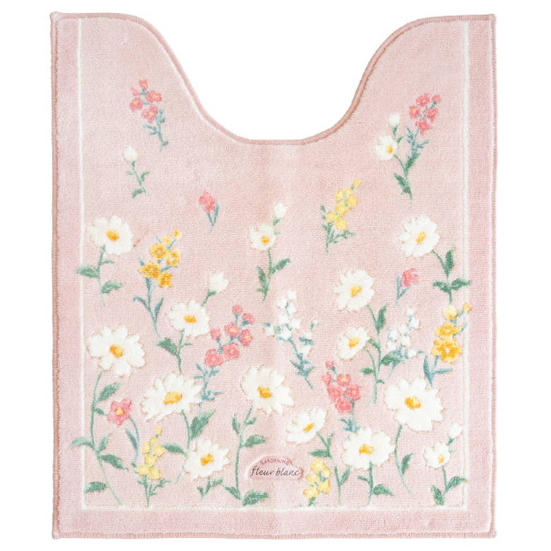 [7月エントリーでP10倍] トイレ マット フルールブラン 75×63ロングトイレマット ナチュラル 花柄 シンプル おしゃれ 滑り止め 洗える 洗濯可 日本製 オカ