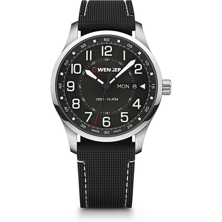ウェンガー 腕時計（メンズ） 腕時計 メンズ腕時計 WENGER ウェンガー 日本正規品 ATTITUDE アティテュード ベルト幅22mm レザー バンドカラーブラック 文字盤カラーブラック アナログ表示 スイス製クォーツ 01.1541.127