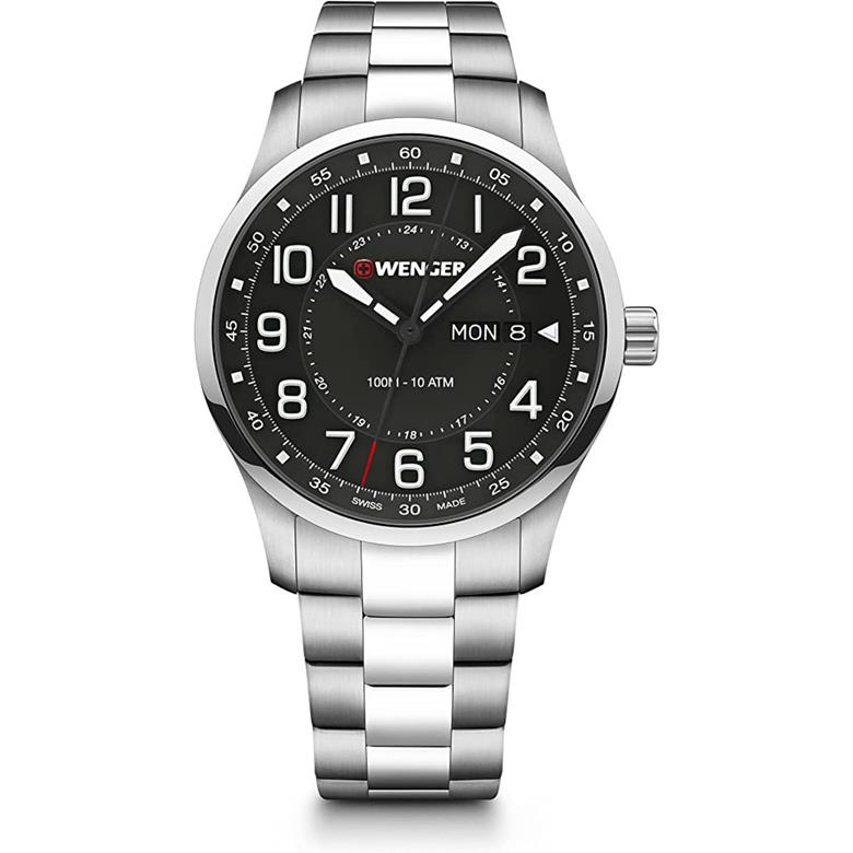 ウェンガー 腕時計（メンズ） 腕時計 メンズ腕時計 WENGER ウェンガー 日本正規品 ATTITUDE アティテュード ベルト幅22mm ステンレス製ブレスレット シルバー 文字盤カラーブラック アナログ表示 スイス製クォーツ 01.1541.128