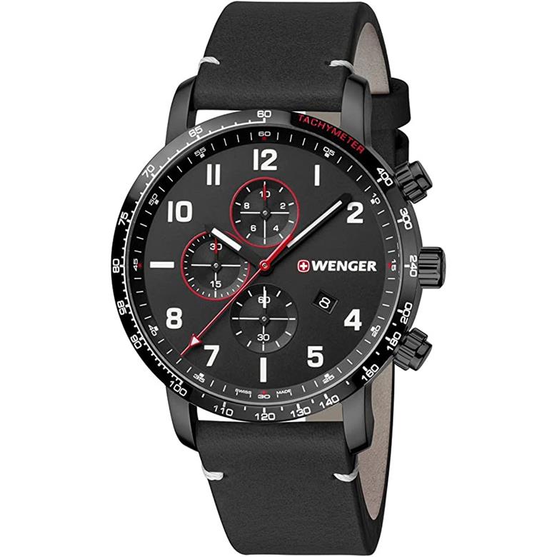 腕時計 メンズ腕時計 WENGER ウェンガー 日本正規品 ATTITUDE CHRONO アティテュード クロノ ベルト幅22mm レザー バンドカラーブラッ..