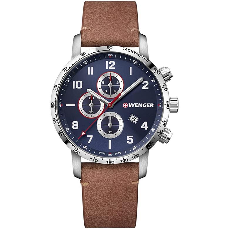 腕時計 メンズ腕時計 WENGER ウェンガー 日本正規品 ATTITUDE CHRONO アティテュード クロノ ベルト幅22mm レザー バンドカラーブラウ..