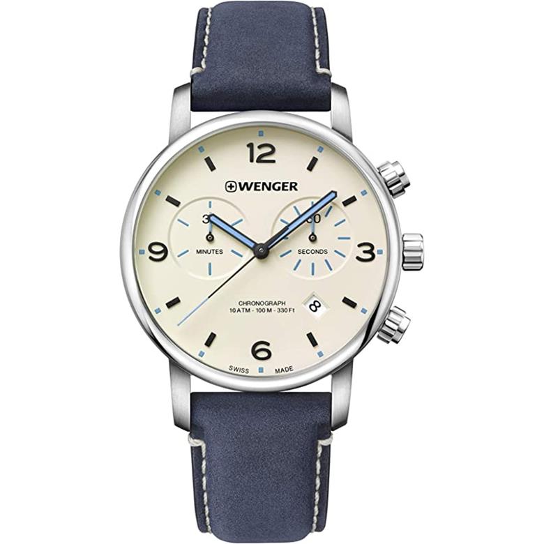 ウェンガー 腕時計（メンズ） 腕時計 メンズ腕時計 WENGER ウェンガー 日本正規品 URBAN METROPORITAN CHRONO アーバンメトロポリタン クロノ ベルト幅22mm レザー バンドカラーブルー 文字盤カラーオフホワイト アナログ表示 スイス製クォーツ 01.1743.119