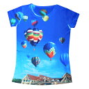 送料無料Tシャツ 気球 ティーポット気球 五線譜 おしゃれ レトロ デザインカットソー