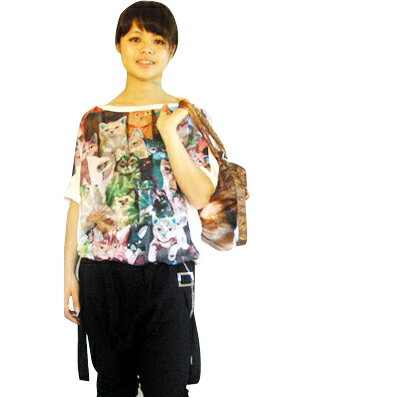 送料無料 カットソー 猫 ねこ ネコ いっぱい 原宿系 キャット チュニック ドルマン ゆるかわ カ ...