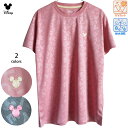 送料無料 Tシャツ ミッキー ミッキーマウス ディズニー ミッキーシェイプ レディース UV対策 吸水 速乾 cool ドライウェア スポーツ ジョギング ヨガ ピラティス フィットネス ジム ドライメッシュ 刺繍 ワンポイント 丸顔 透かし 総柄 くすみカラー ピンク チャコールグレー