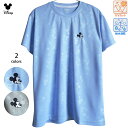 送料無料 Tシャツ ミッキー ミッキーマウス ディズニー スマイル ニコニコ レディース UV対策 吸水 速乾 cool ドライウェア スポーツ ジョギング ヨガ ピラティス フィットネス ジム ドライメッシュ 刺繍 ワンポイント 透かし 総柄 グレー 水色