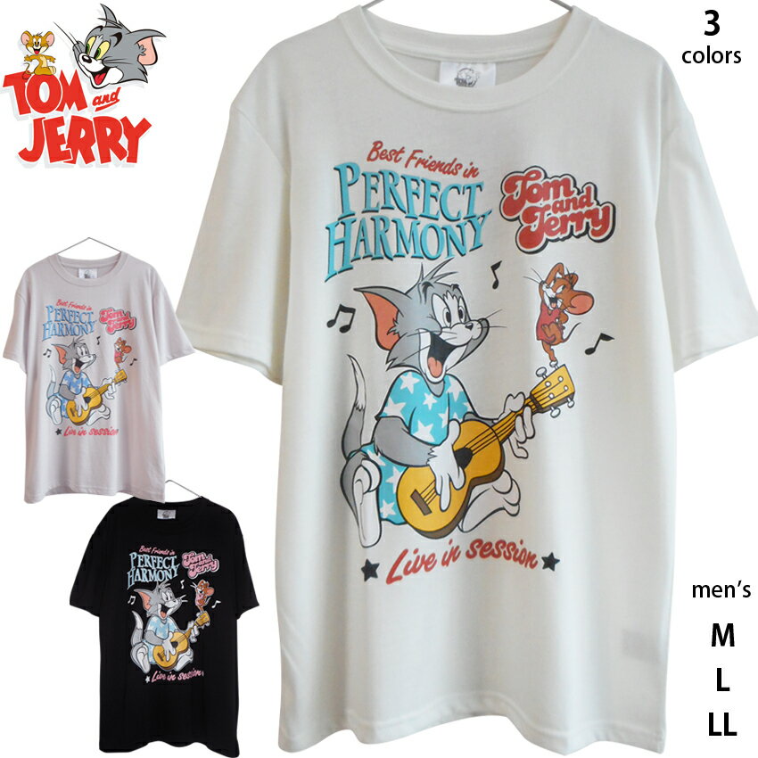 送料無料 トムとジェリー メンズ Tシャツ 半袖 セッション音楽 ダンス 楽園 ハワイ ハイテンション ウクレレ Tom&Jerry アメコミ レディース ビッグTシャツ スマイル くすみカラー ペアルック 古着風デザイン 50年代 80年代 レトロ エモい 男女兼用 大人 春夏 黒 白 ピンク