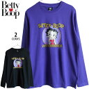 送料無料 ベティちゃん ベティ―ブープ bettyboop アメコミ 長袖Tシャツ ロンT フロッキープリント レディース メンズS M ロゴ コンフィデンス ...