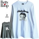 送料無料 ベティちゃん ベティ―ブープ bettyboop アメコミ 長袖Tシャツ ロンT フロッキープリント レディース メンズS M ロゴ パジー 犬 ペア...