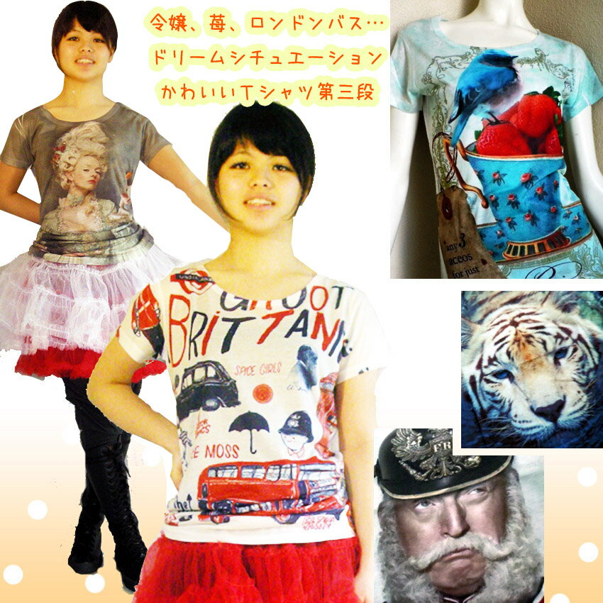 Tシャツ 貴婦人 令嬢 苺 虎 ロンドンバス 猫 ローラ ロマネスク 香水瓶 絵画 パリ おしゃれ レトロ デザイン カットソー