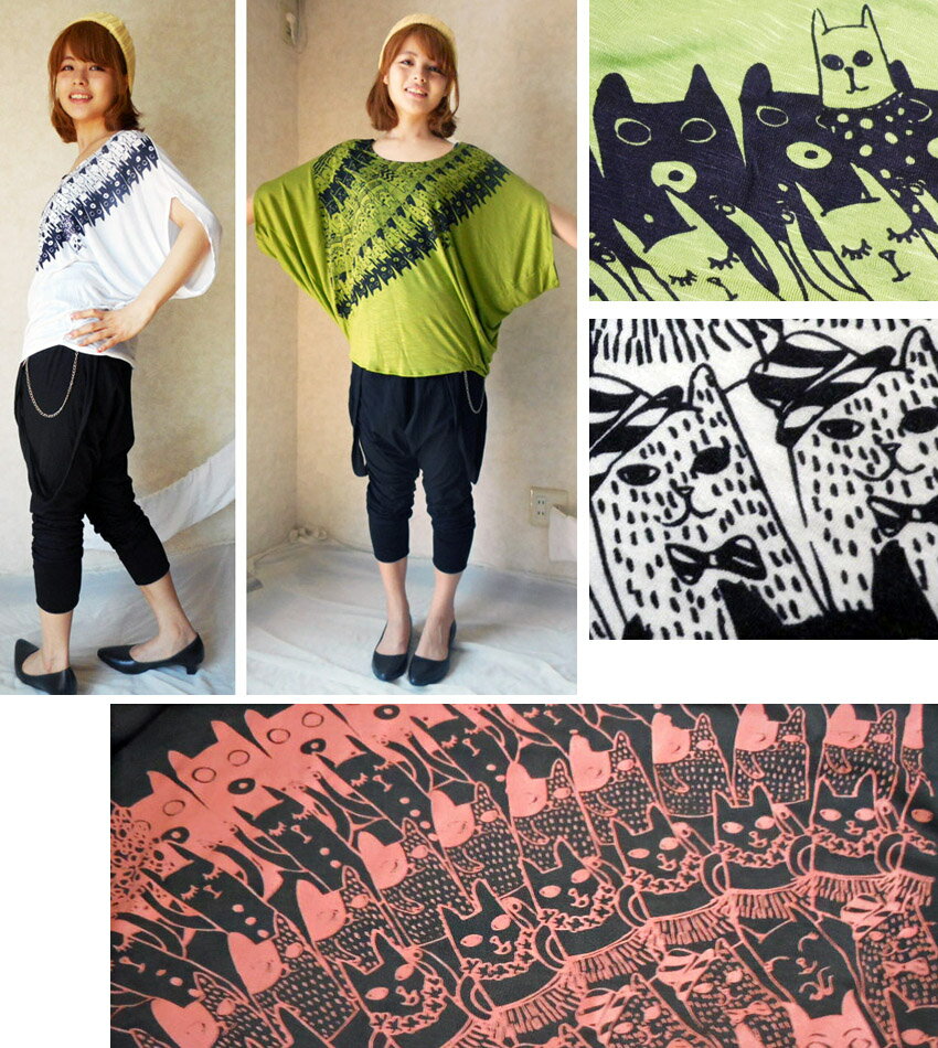大特価放出 ｒａｋｕｇａｋｉ系プリントが魅力 激安 猫 ねこ ネコ ドルマン ｔシャツ カットソー ラクガキにゃんこ イラスト ゆるっと かわいい 手書き系 原宿系 トップス プリント 大集合 ダンス衣装