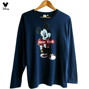 セール 送料無料 長袖Tシャツ ロンT ディズニー ミッキー メンズ カットソー disney mickeymouse スケボー アメコミ NY ニューヨーク NEWYORK ペアルック ビンテージ風 おしゃれ 大人 かわいい TDL レトロ シュプリーム風ロゴ