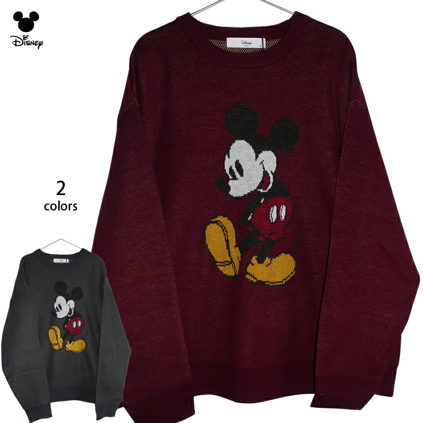 送料無料 ミッキー ミッキーマウス セーター ニット ディズニー メンズ レディース ビッグサイズ dysney キャラクター 大人 tdl レトロ アニメ ディズニーランド ペアルック かわいい 個性的 秋冬 古着風 アメコミ エンジ ボルドーレッド スミクロ チャコールグレーのサムネイル