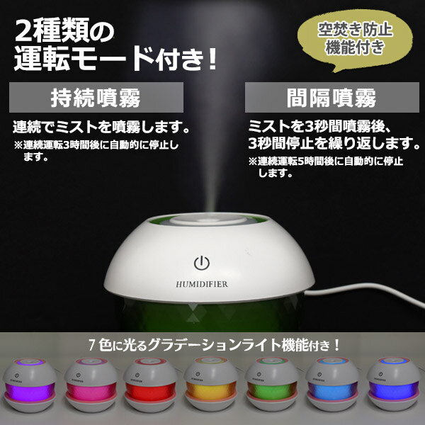 【送料無料】【丸型ダイヤモンドカット/超音波式卓上加湿器】 （秋冬 乾燥 就寝 デスク 卓上 寝室 移動 旅行 アウトドア かわいい おしゃれ スリム 仕事 USB usb パステル 白 桃 黄緑 オフィス 一人暮らし デザイン家電 年中 通年 景品 手ひらサイズ ミニサイズ）