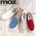 22.5cm〜25cm【moz(モズ) レディース ベーシックスリッポンサイズ】3E 白青レッド スリッポン スニーカー キッズ 女の子 アクセント おしゃれ ...
