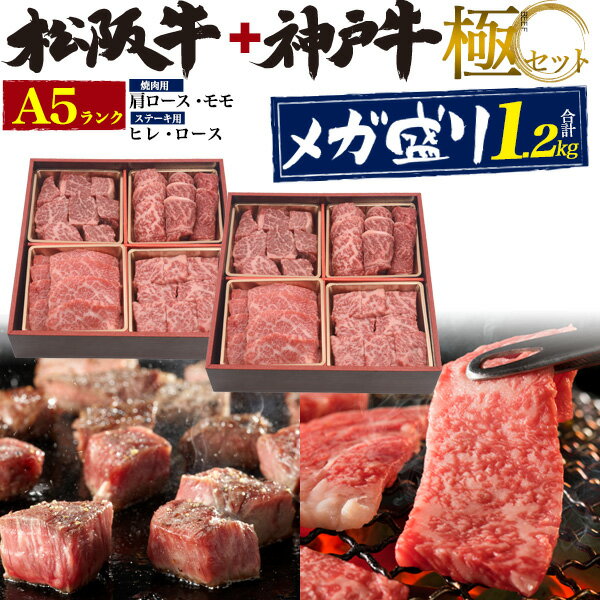 【送料無料】【贅沢/神戸牛+松阪牛/極セット/1.2kg】(家族で楽しく★ 旨い steak 和牛 焼き 国産 焼き 高級肉 肉 神戸ビーフ 松坂牛 赤身 油身 お肉 塩コショウ ご飯お供 祝 ギフト 贈答品 スタミナ バラ 鉄板焼き おうち時間 年末年始 歳暮 冷凍配送）