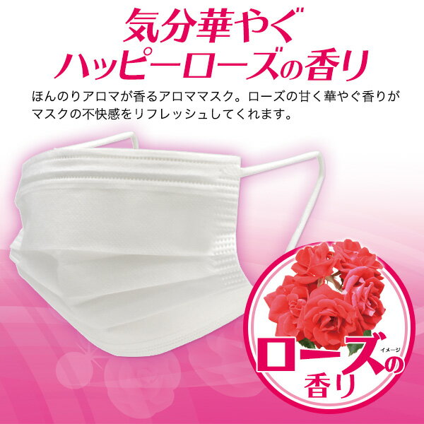 【送料無料】個包装/計100枚【ローズの香り(50枚入り2個セット)】匂い付き 香り バラ アロママスク 抗菌 グッズ 飛沫 ウィルス対策 予防 白 旅行 花粉 ホコリ 外出　電車 通勤 使い捨て 大人用 女性用 店頭 接客 飲食 受付 ゴム紐 ノーズワイヤ プリーツ マスク 50枚