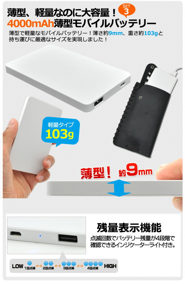 【送料無料】iPhone用コネクタケーブル100cm+ベルトポーチ+4000mAh（アイホン アイフォーン スマホ スマホ 充電 携帯 バッテリー カスタム 薄型 軽量 オリジナル 旅行 iphonexsmax iphonexr iphone8 iphone5 5s 6s plusさらさら つるつる 小さい）[M便 1/3]