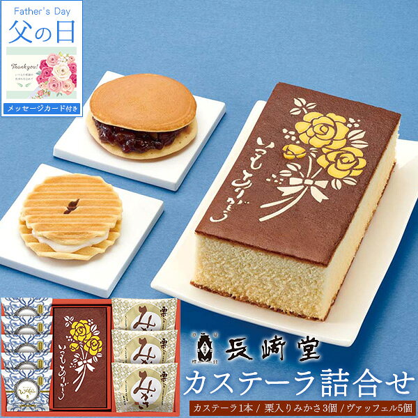 予約■2026 父の日 ギフト【「長崎堂」カステーラ詰合せ 銘菓 3種 計9個】カーネーション絵柄入りカステラ 栗入りみかさ ヴァッフェル 和菓子 クリーム あんこ おしゃれ かわいい 感謝 メッセージカード プレゼント 長崎堂 常温 直送4【送料無料】
