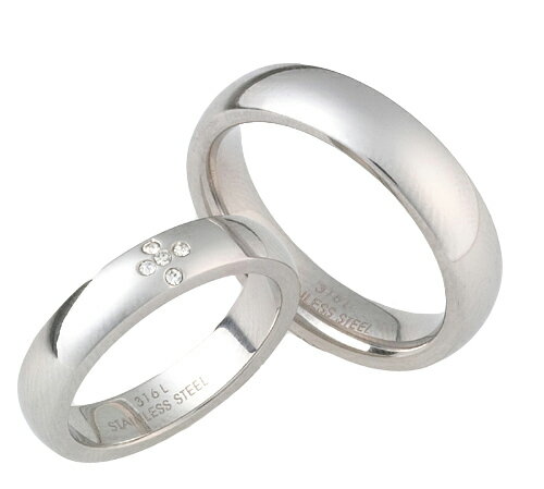【刻印無料】【2タイプ】プレーン/ジルコニア5石付き ステンレスリング(かわいい かっこいい おしゃれ コーデ 男性 女性 贈り物 ギフト 誕生日 さりげない ...