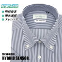 ワイシャツ 半袖 形態安定 メンズ 標準型 HybridSensor ボタンダウン 吸水速乾 ハイブリッドセンサー ノーアイロン ネイビー×ホワイトストライプ [P16HBB061] その1